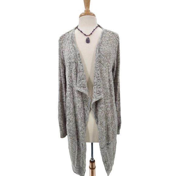 AB Studio Sweaters - AB Studio Womens Open Knit Cardigan Sweater XL Gray Open Front Casaul Career